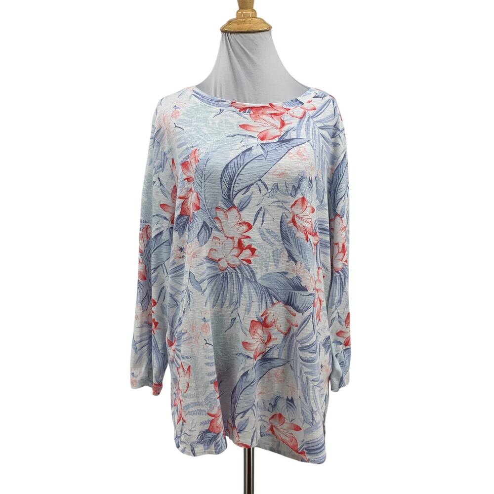 Tommy Bahama Shirt Womens XL White Sky Blue Cotton Ashby Isles Legacy Leaves